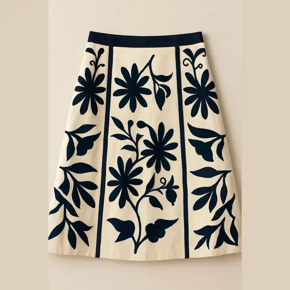 Tory Burch White and Black Embellished A-Line Skirt - Picture 2 of 3